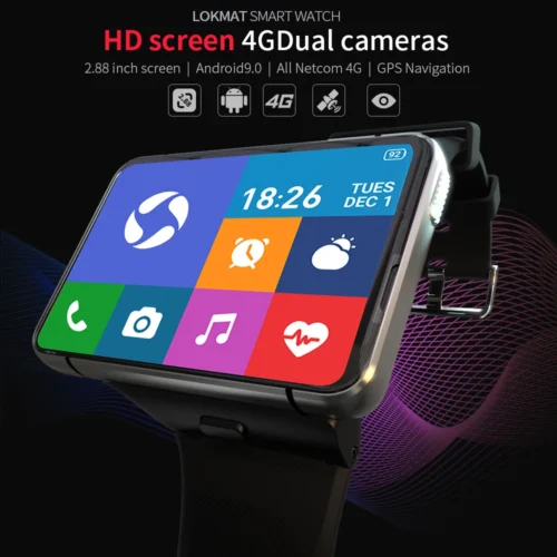 LOKMAT LTE 4G Smartwatch, 4GB RAM + 64GB ROM, Dual Camera, WiFi, Video Calls, GPS