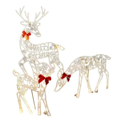 Christmas Reindeer Metal Wrought Iron 3D Garden Patio Decoration – Illuminated Family of Three