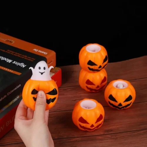 Halloween Pumpkin Ghost Skull Bat Extrusion Props – Decompression Thermoplastic Rubber Squeeze Bouncy Ball Toy