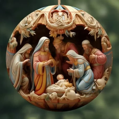 New Creative Painted Nativity Christmas Pendant – Acrylic Hangable Tree Ornaments for Home Decor