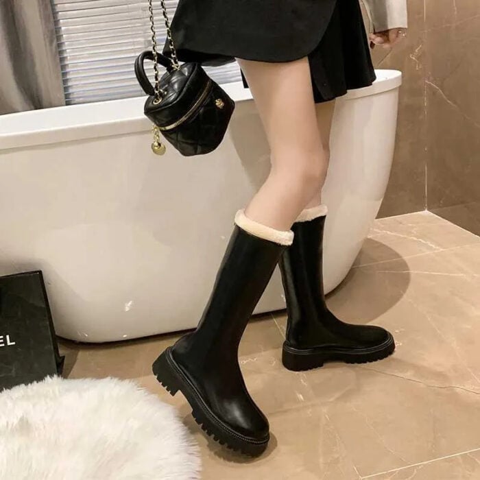 Plush Warm Thigh High Boots - Winter Designer Velvet Round Toe, Thick Sole Snow Boots, Knee Length Platform Shoes