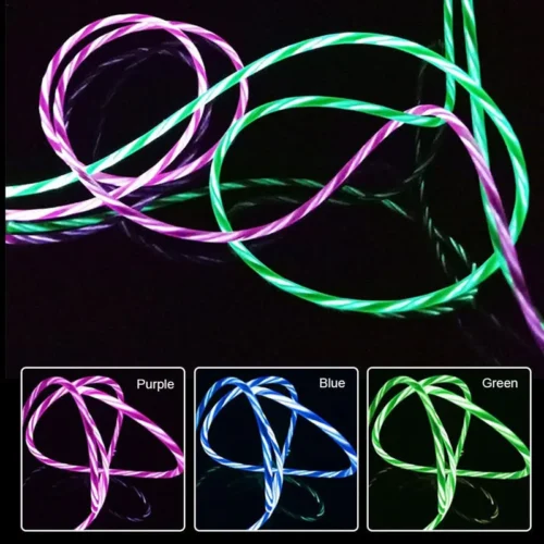 Dynamic Glowing LED 3-in-1 Cable, Flowing Streamer Light Fast Charger with Luminous USB-C Cord