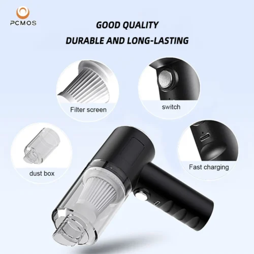 Powerful PCMOS Wireless Vacuum Cleaner, Dual Use for Home and Car with HEPA Filter and 5500Pa Suction