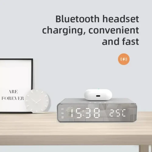 Wireless Charger with Time Alarm Clock – LED Digital Thermometer and Fast Charging Dock Station