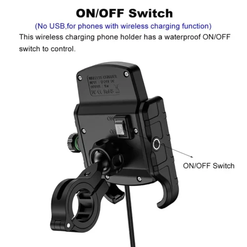 Motorcycle Phone Holder with Wireless Charger, 15W Fast Charging, 360° Swivel, IPX6 Waterproof