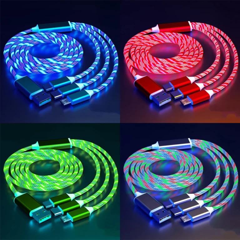 Glowing LED 3-in-1 Cable – Flowing Streamer Light Fast Charger with Luminous USB-C Cord