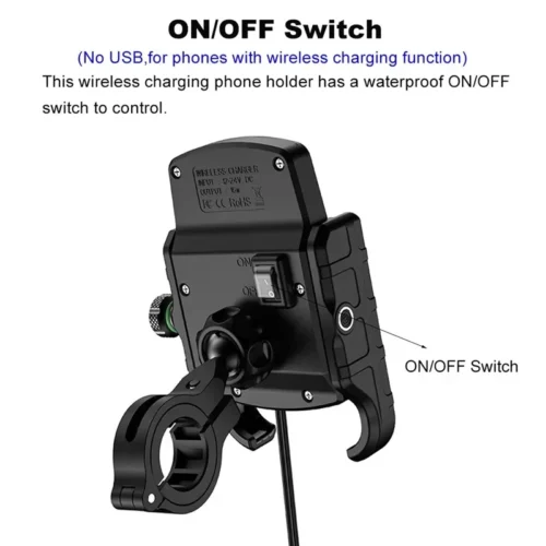 Motorbike Mirror Phone Stand with USB Charger, 360° Swivel, Waterproof, Universal Handlebar Mount