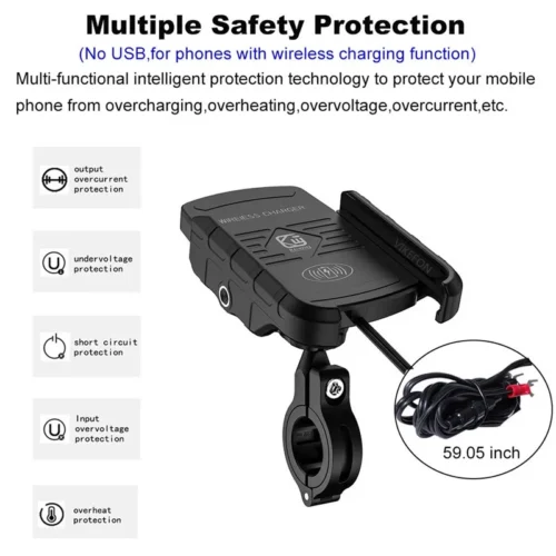 Motorcycle Phone Holder with Wireless Charger, 15W Fast Charging, 360° Swivel, IPX6 Waterproof