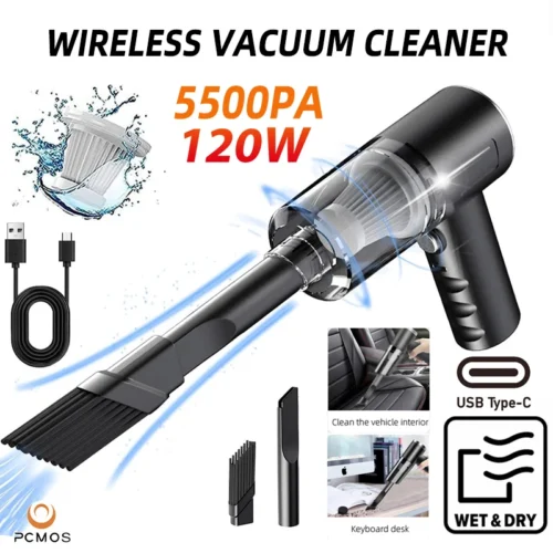 Powerful PCMOS Wireless Vacuum Cleaner, Dual Use for Home and Car with HEPA Filter and 5500Pa Suction