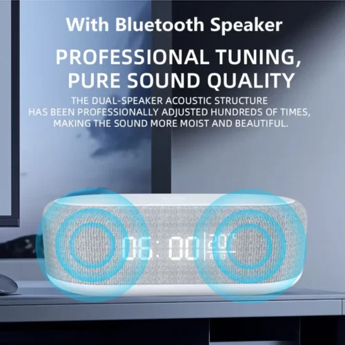 Bluetooth Speaker Wireless Charger Pad, 15W Fast Charging Dock with LED Light and Alarm Clock