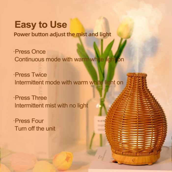 80ml Black Rattan Aroma Diffuser with USB - High Quality for Home & Office