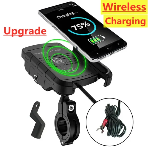 Motorbike Phone Holder with Wireless Charger, 15W Fast Charging, 360° Swivel, IPX6 Waterproof