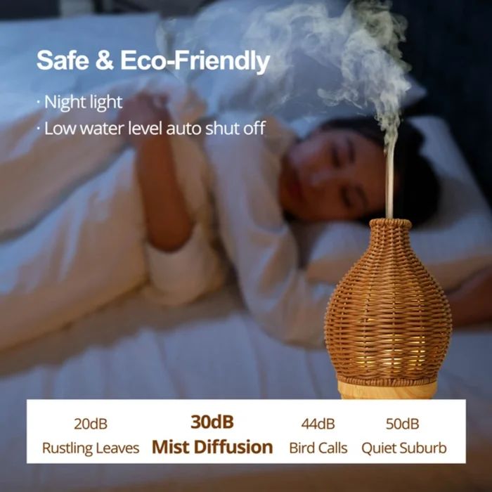 80ml Black Rattan Aroma Diffuser with USB - High Quality for Home & Office