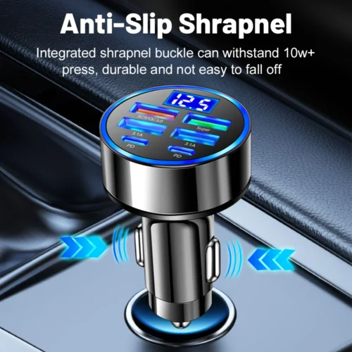 Ultimate 100W 6-Port Car Charger, Fast Charging PD QC3.0 USB-C Adapter with Digital Display