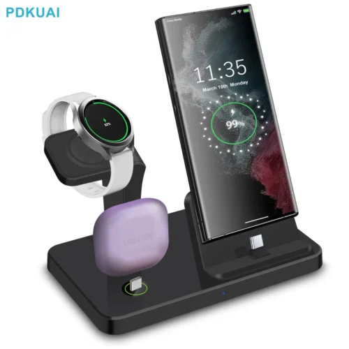 3-in-1 Charging Station, 30W Fast Wireless Charger Dock Stand for Samsung with Type C Connector