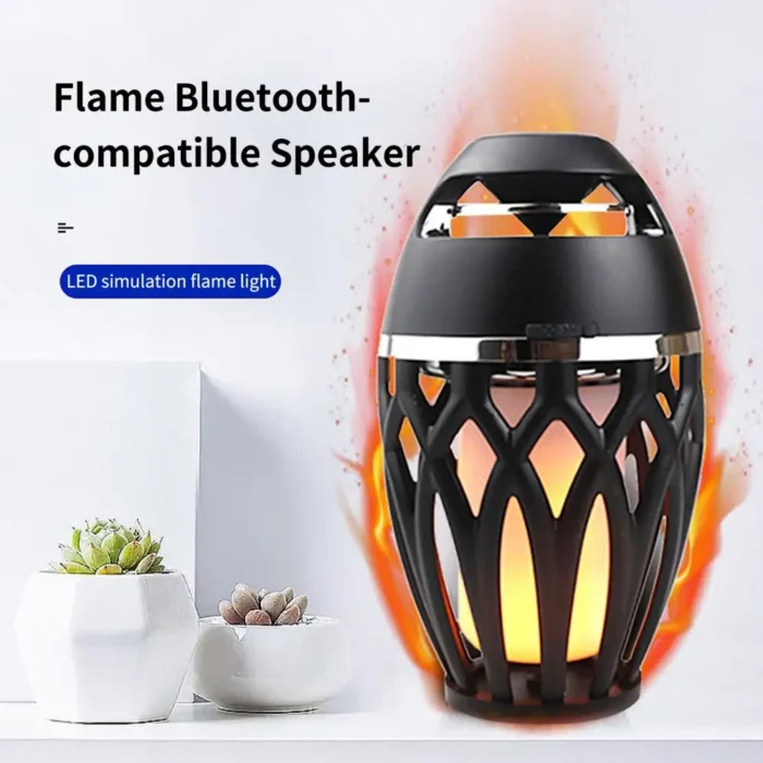 Bluetooth-Compatible Subwoofer – Creative LED Flame Torch Portable Wireless