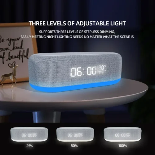 Bluetooth Speaker Wireless Charger Pad, 15W Fast Charging Dock with LED Light and Alarm Clock