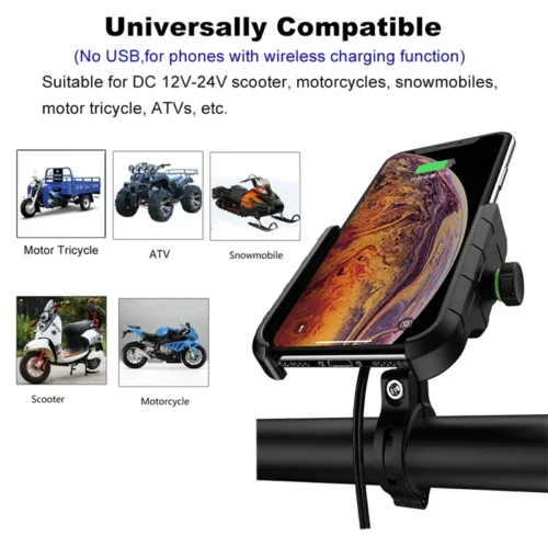 Motorbike Phone Holder with Wireless Charger, 15W Fast Charging, 360° Swivel, IPX6 Waterproof