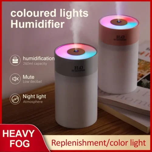 Luminous Portable USB Humidifier, 260ml Air Humidifier with Water Supplement Spray
