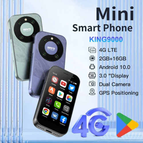 Servo King 9000 Mini Smartphone, 3.0" HD Display, Android 10.0, 4G LTE, 2GB RAM, Face Recognition
