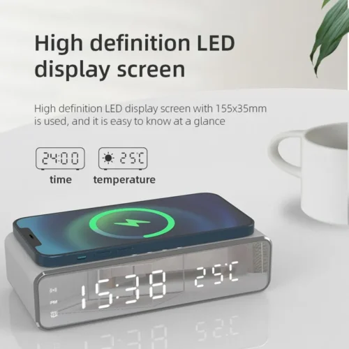 Wireless Charger with Time Alarm Clock, LED Digital Thermometer and 5W Fast Charging Dock Station