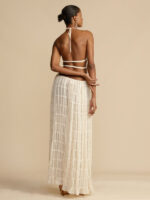 Chic Backless Lace-Up Halter Top & Two-Piece Chiffon Pleated Skirt Set with Stylish Earrings