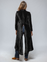 Women's Velvet Long Cardigan Solid Color Vintage Split Jacket Trench Coat Loose Coat