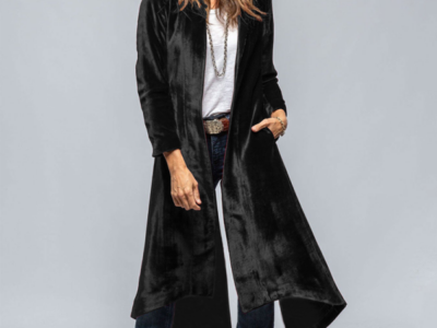 Women's Velvet Long Cardigan Solid Color Vintage Split Jacket Trench Coat Loose Coat