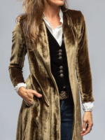 Women's Velvet Long Cardigan Solid Color Vintage Split Jacket Trench Coat Loose Coat