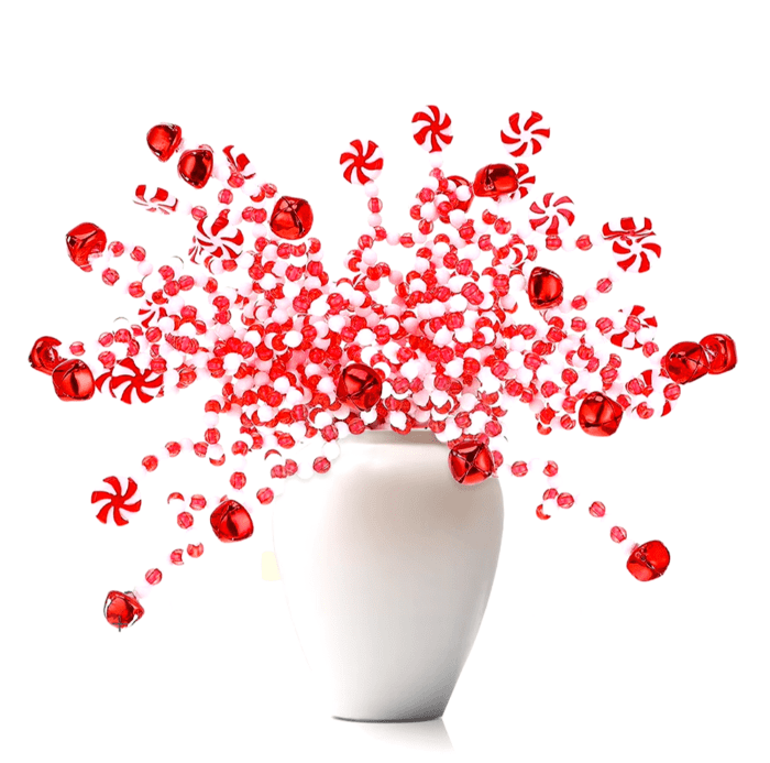 24/36/50PCS Red & White Curly Candy Christmas Ornaments – Lollipops, Bells Picks for Xmas Tree Topper