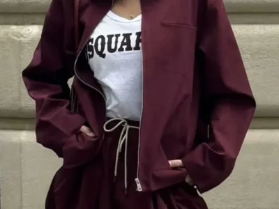 Burgundy Vintage Canvas Jacket for Women – Zipper Casual Long Sleeve Cardigan, Chic Outwear