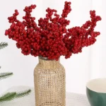 Artificial Red Holly Berry Stems – Christmas Fake Flowers for Xmas Tree, New Year Party, and Home Decor