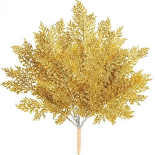 Glitter Artificial Pine Branches Fake Plant Xmas Tree Ornament Gold Glittering Sequin Leaves Christmas Party Home Decor Supplies