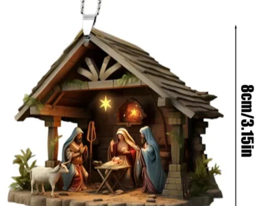 Acrylic Nativity Scene Ornament – Christmas Tree & Car Hanging Decoration