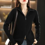 Women's Long Sleeve Knitted Cardigan – Zipper Casual Sweater Jacket