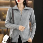 Women's Long Sleeve Knitted Cardigan – Zipper Casual Sweater Jacket