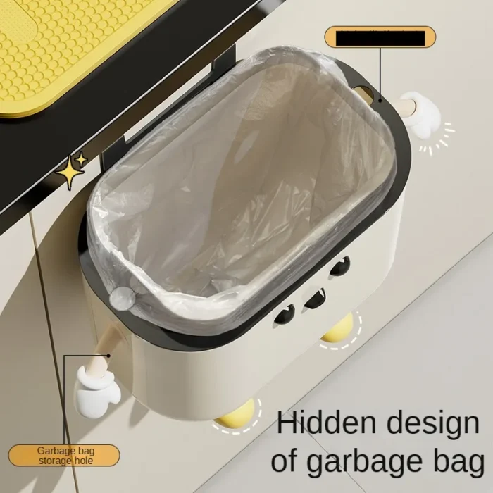 Wall-mounted kitchen Trash Can with Lid – Cream, No-Bend Design for Food Waste & Bathroom