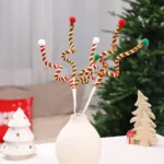 Red Woolen Candy Cane Pick – Christmas Tree, Home, Office, Vase, Party Decoration