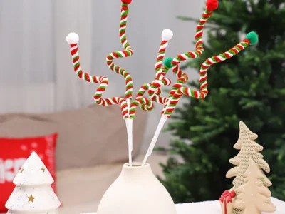 Red Woolen Candy Cane Pick – Christmas Tree, Home, Office, Vase, Party Decoration