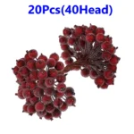 40/20Pcs Artificial Holly Berries Mini Cherry Stamen Berry Frosted Double Head Fake Berries For Christmas