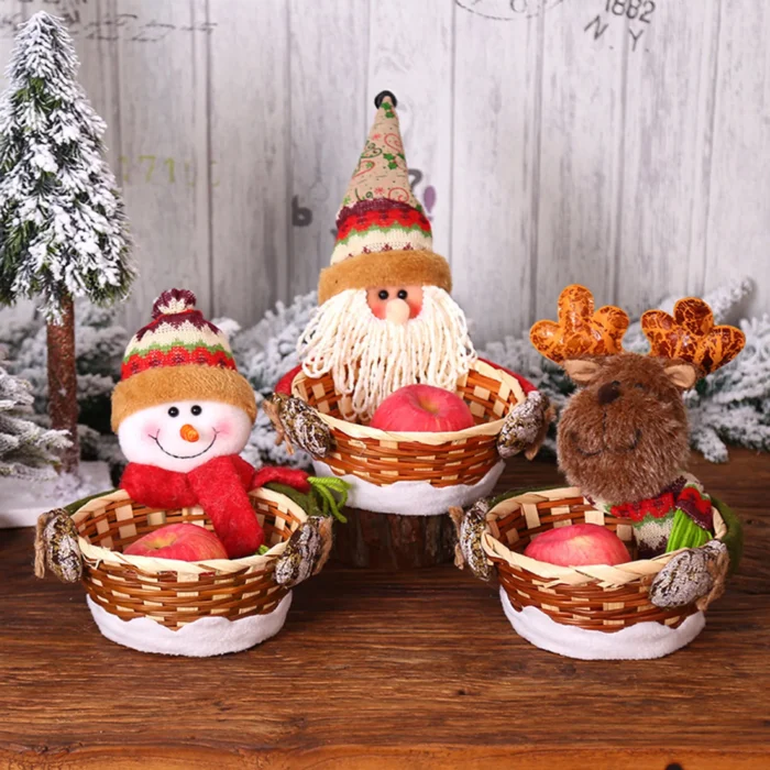 Hand-Woven Christmas Candy Basket – Christmas Bamboo Basket for Xmas & New Year Decor