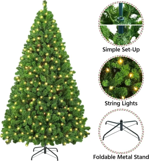6ft Pre-Lit Snow Flocked Christmas Tree – 250 Warm Incandescent Lights, Foldable Stand