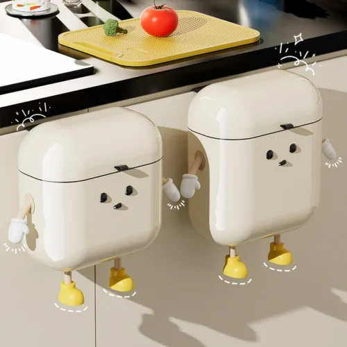Space-Saving Wall-Mounted Kitchen Trash Can with Lid – No-Bend Design