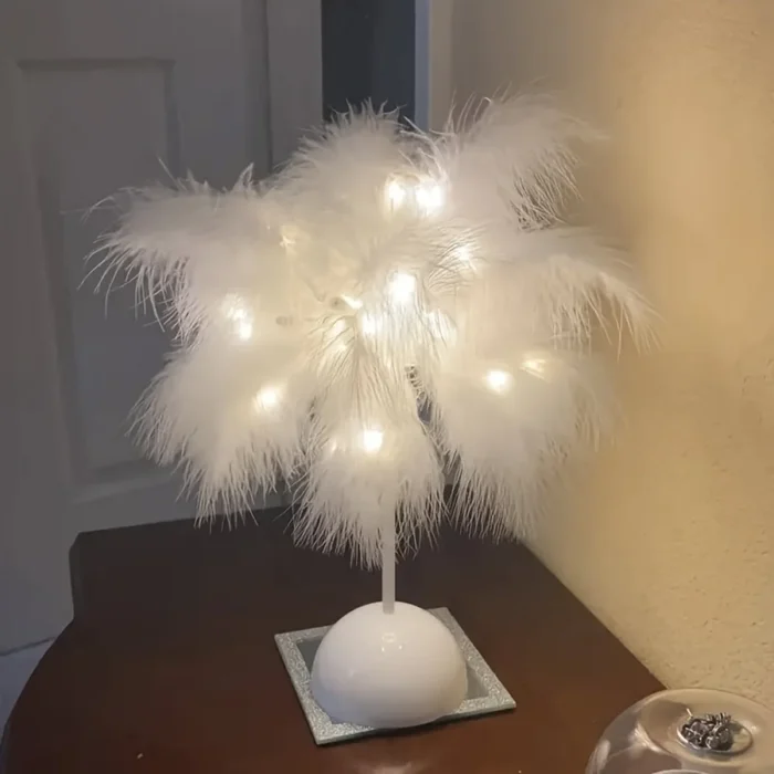 Feather Table Lamp Night Light – Elegant Bedside Lighting for Home Decor