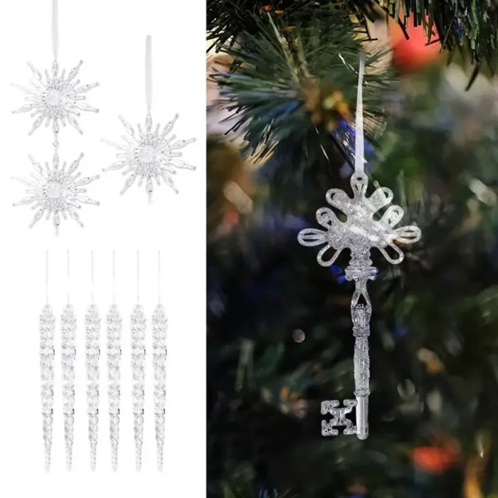 Clear Acrylic Snowflake Ornaments – Ice Pendant Xmas Tree Hanging Decor