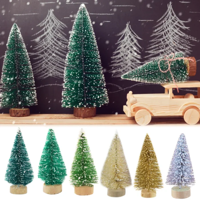 12 Pcs Mini Christmas Tree Sisal Silk Cedar Decoration Small Christmas Tree Gold Silver Blue Green White Mini Tree