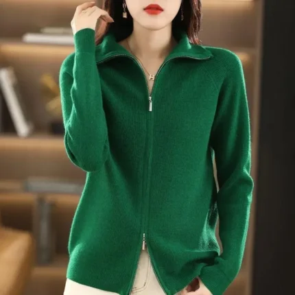 Women's Long Sleeve Knitted Cardigan – Zipper Casual Sweater Jacket