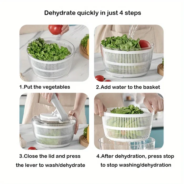 Large Capacity Salad Spinner Dehydrator – Manual Fruit & Vegetable Dryer with Easy Water Draining