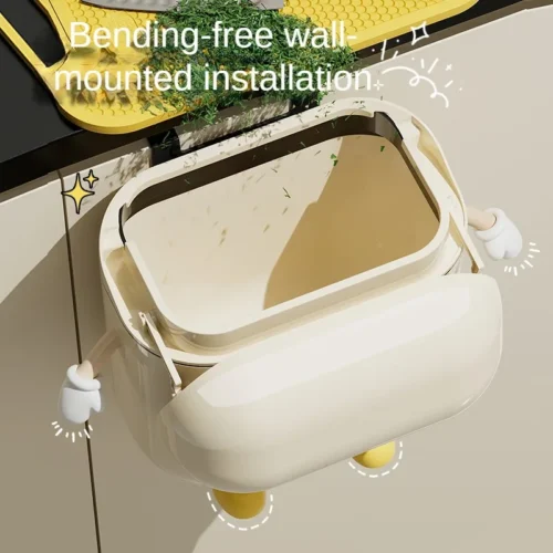 Space-Saving Wall-Mounted Kitchen Trash Can with Lid – No-Bend Design