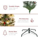 Pre-Lit Hinged Artificial Christmas Tree – Frosted Pine with 818 Flocked Tips, 58 Pine Cones, 58 Berries, 250 Lights